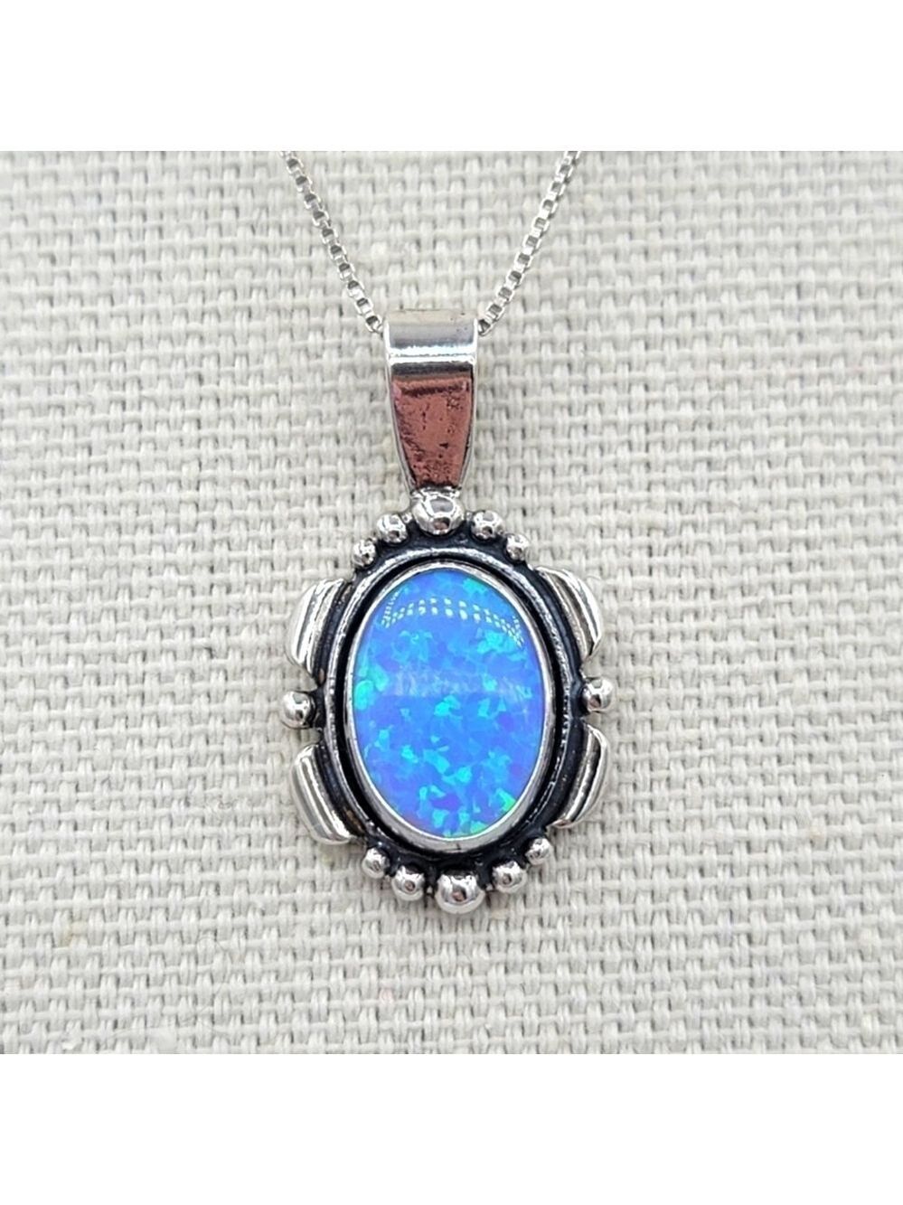 Silver 925 Opal Pendant Necklace #1527